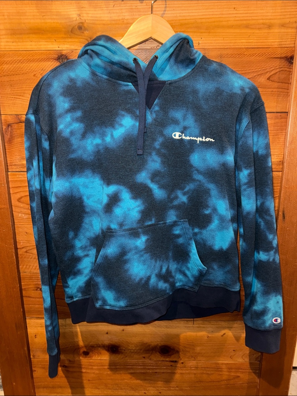 Champion Blue Black Tie-Dye Crewneck Hoodie